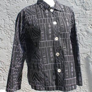 WEST END  JACKET SIZE LARGE BLACK WITH WHITE STITCH BUTTON FRONT L/S COLLARED